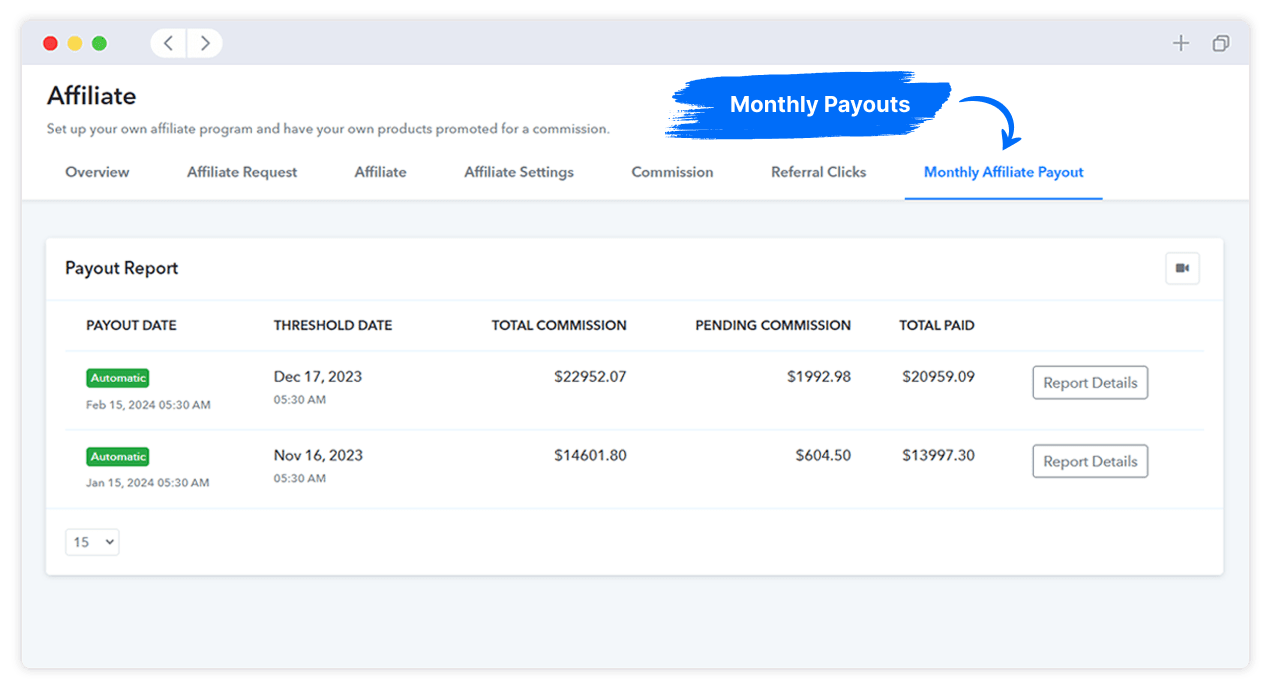 Monthly Payouts