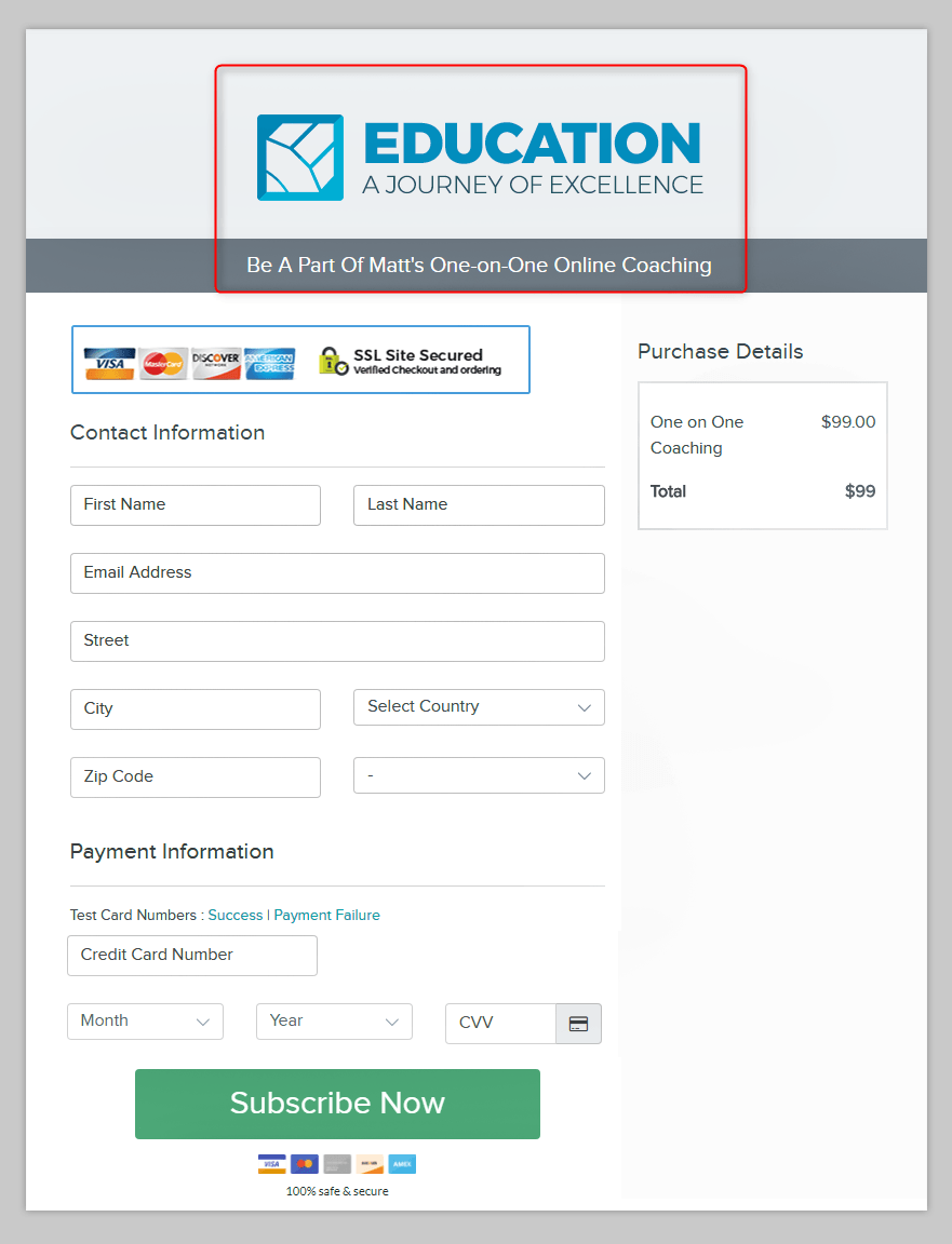 Custom Checkout Page