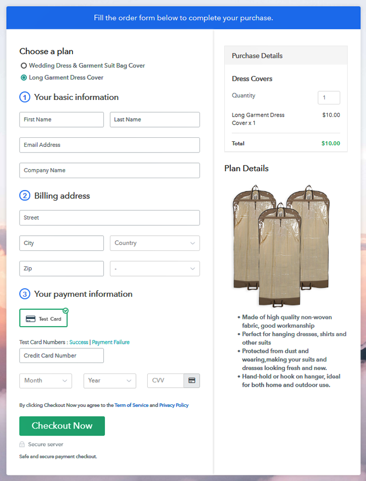 Multiplan Checkout Page to Sell How to Sell Dress Covers Online