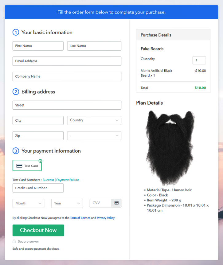 Checkout Page to Sell Fake Beards Online