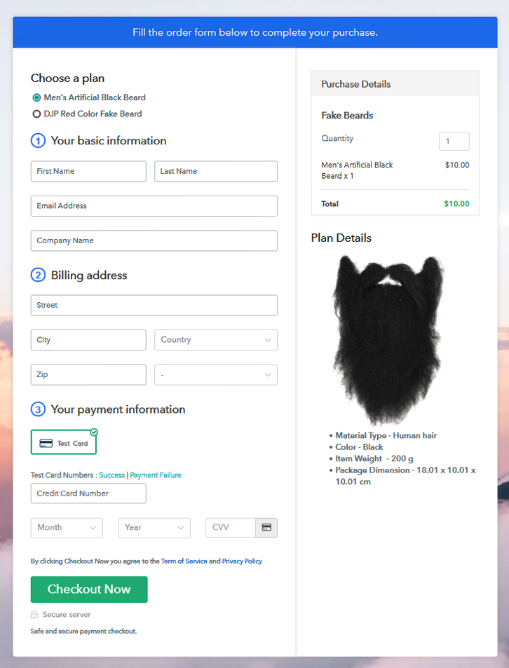 Multiplan Checkout Page to Sell Fake Beards Online