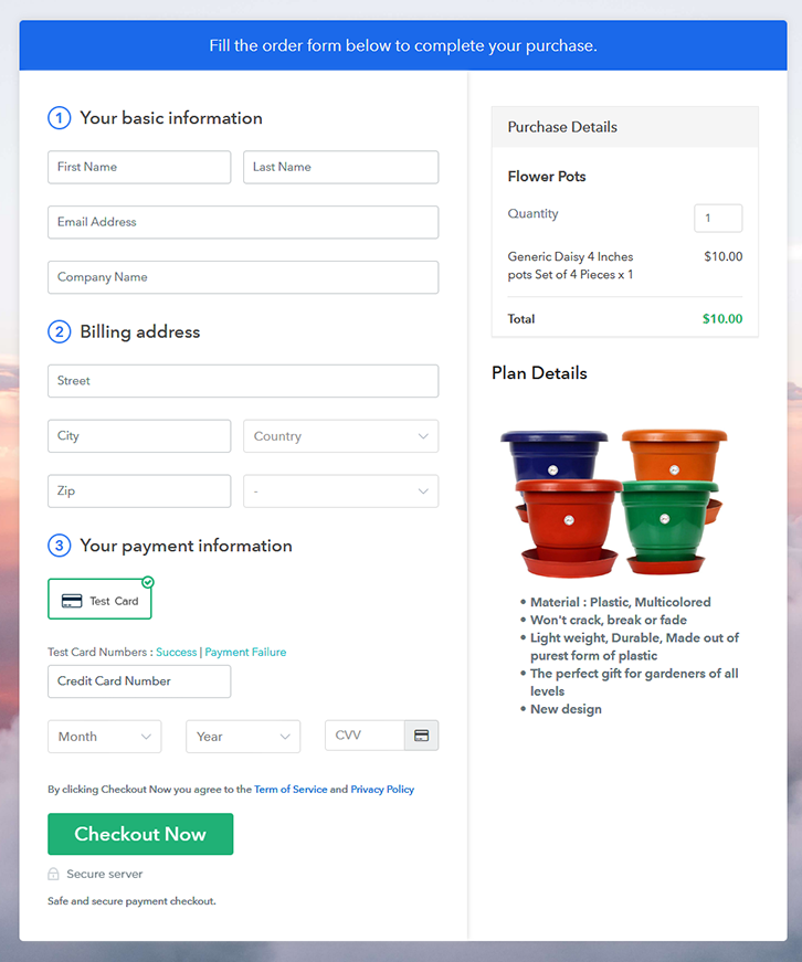 Final View of Checkout Page for your Flower Pots Selling Business