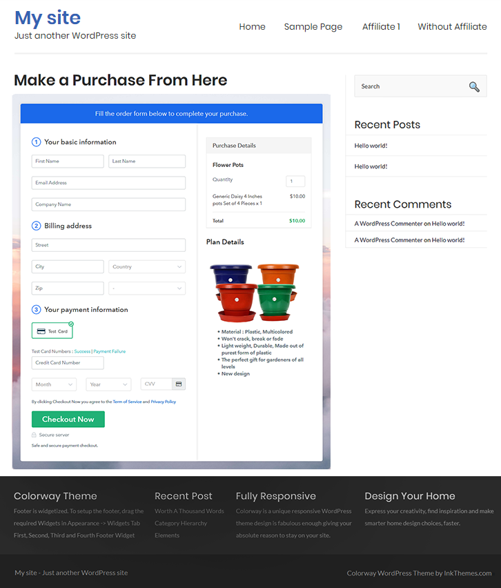 Final Look of your Checkout Page to Sell Flower Pots Online