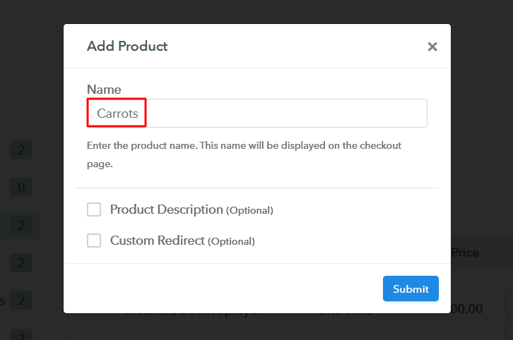 Add Product to Sell Carrots Online