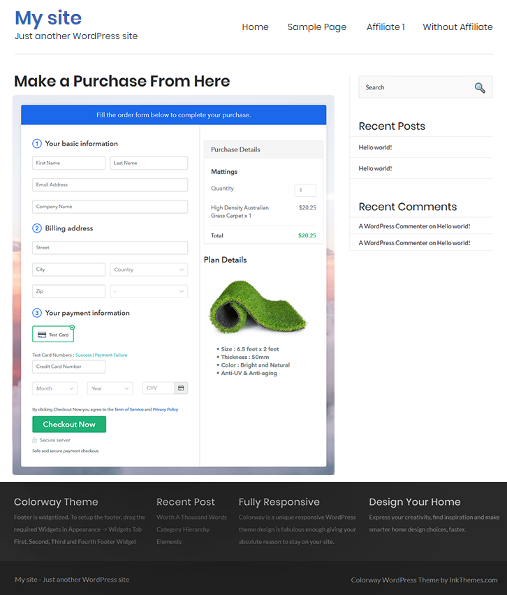 Checkout Page On WordPress Site to Sell Mattings Online