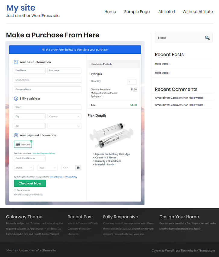 Checkout Page On WordPress Site to Sell Syringes Online