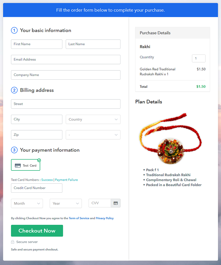 Checkout Page Preview to Sell Rakhi Online