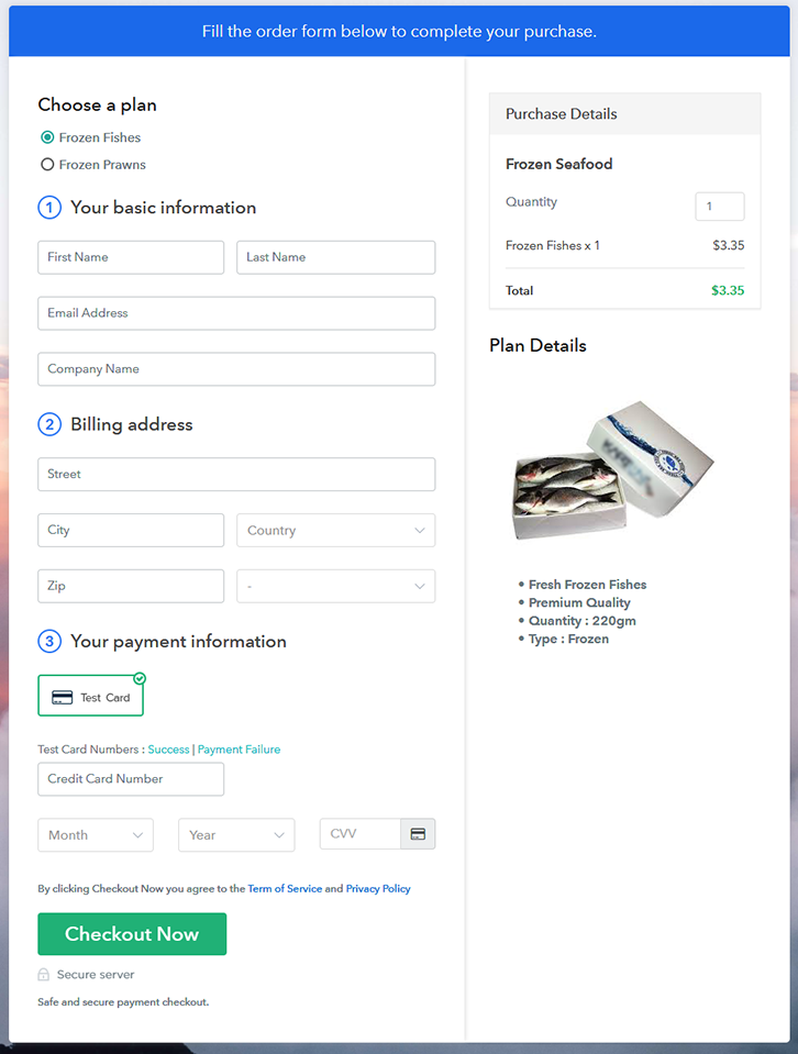Multiplan Checkout Page to Sell Frozen Seafood Online
