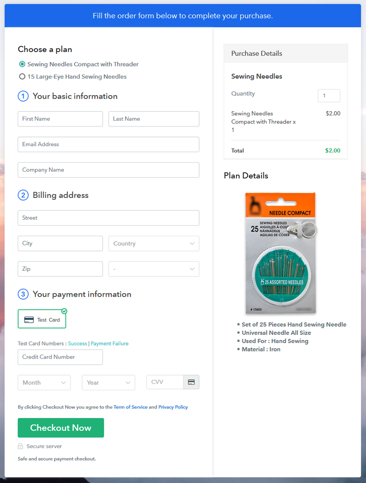 Multiplan Checkout Page to Sell Sewing Needles Online