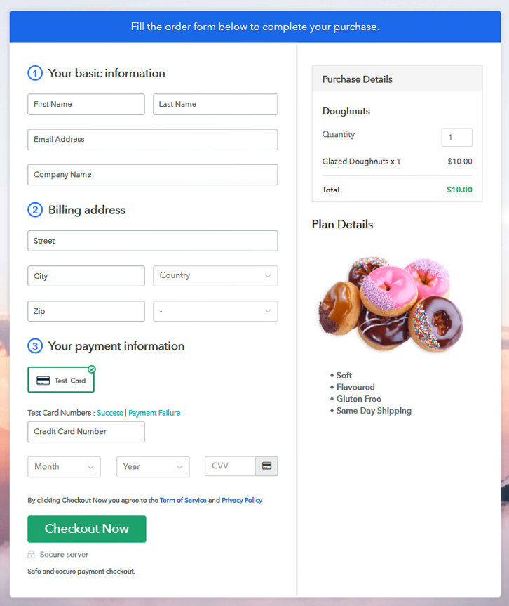 Checkout Page to Sell Doughnuts Online