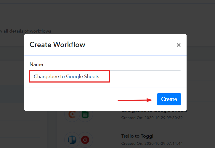 Name the Workflow for Chargebee to Google Sheets