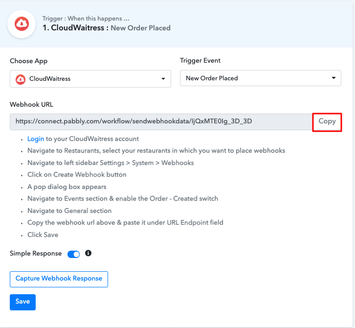 Copy the Webhook URL